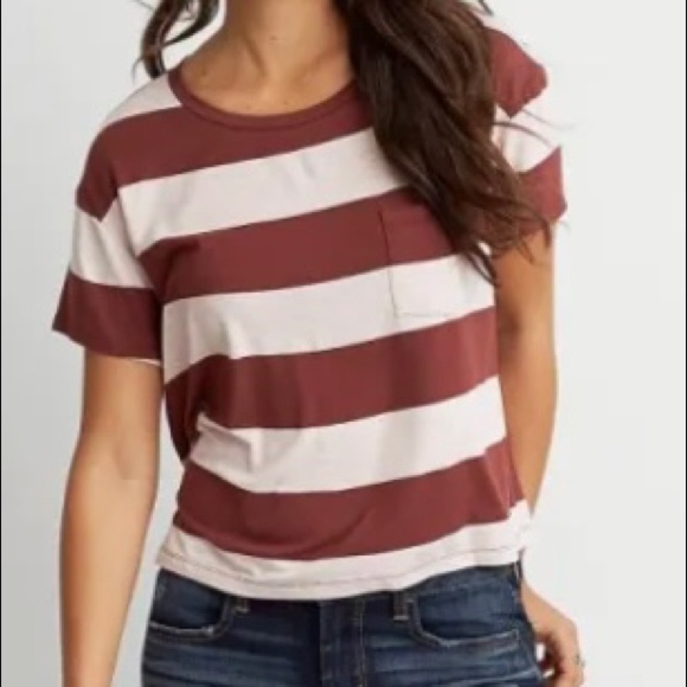 American Eagle Soft and Sexy Maroon and white striped t-shirt. Size M